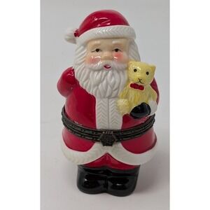 Santa Claus Trinket Box Hinged Teddy Bear 4" Christmas Holiday